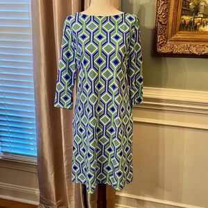 NWOT Jude Connally Marlowe Trellis Colbalt Kelly Diamond Pattern Dress Sz SMALL